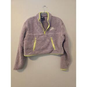 Nike Sherpa Cropped Pullover Quarter Zip Fleece Neon Trim Cozy S